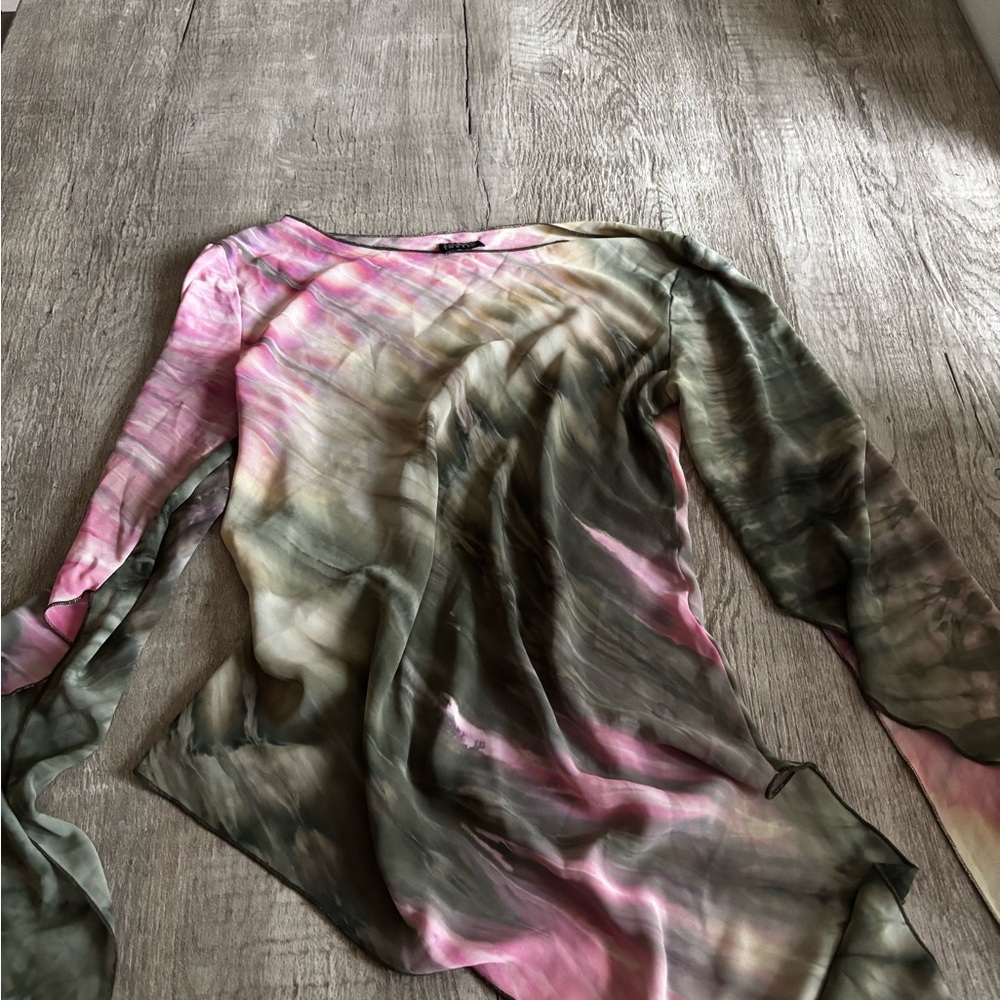 Sheer Tie-Dye Long Sleeve Women's Top in Pink & Olive